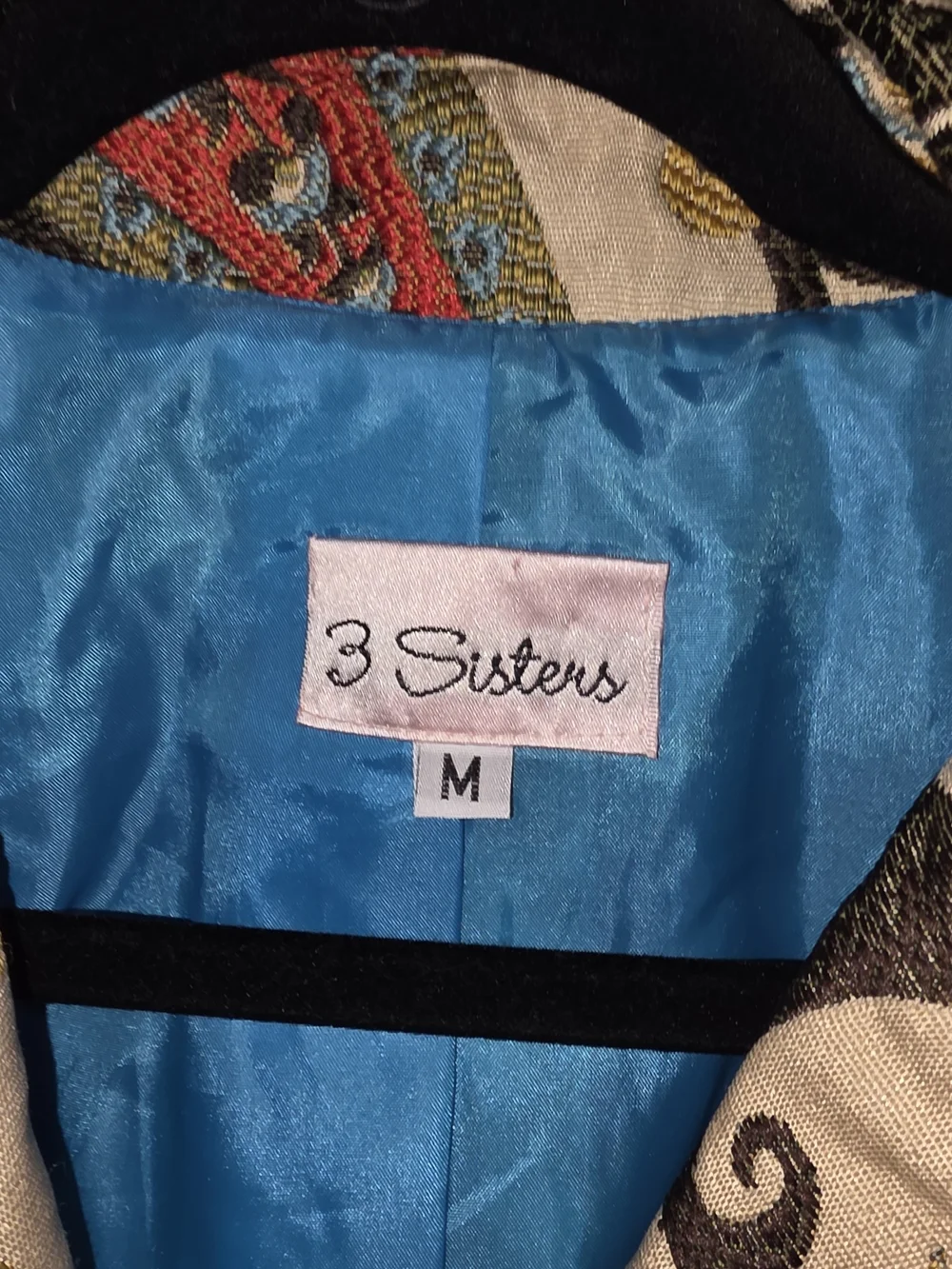 3 Sisters Paisley Tapestry Coat Jacket Medium Blue Button Lined Boho Chic
